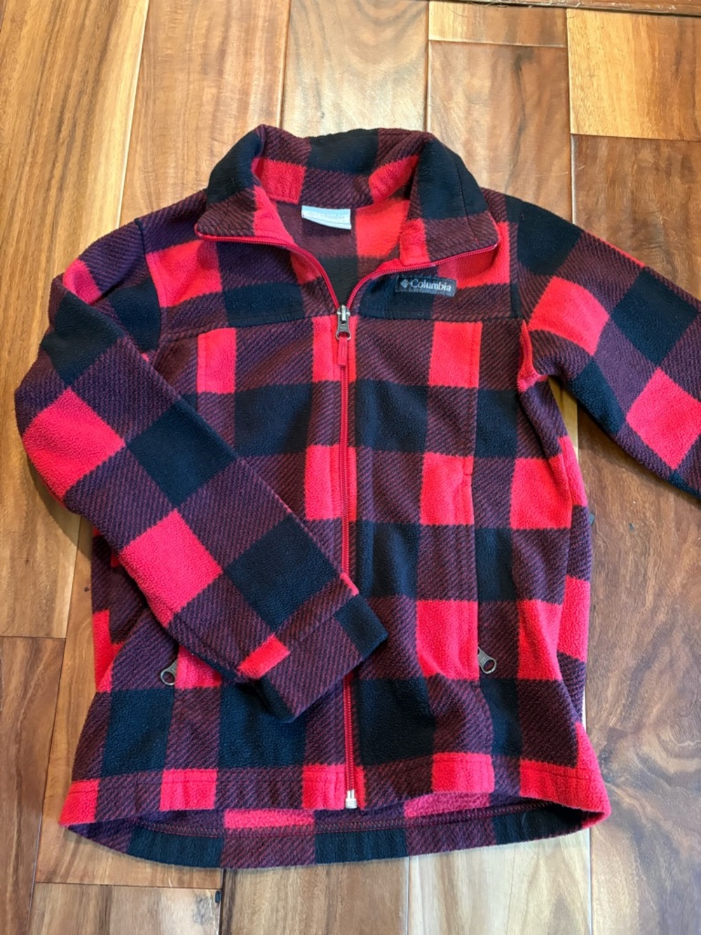 Columbia Red and Black Buffalo Plaid Kids' Zip-Up Fleece Jacket